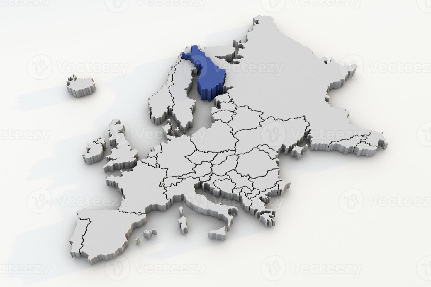 Europe map 3d render isolated with blue Finland a European country photo