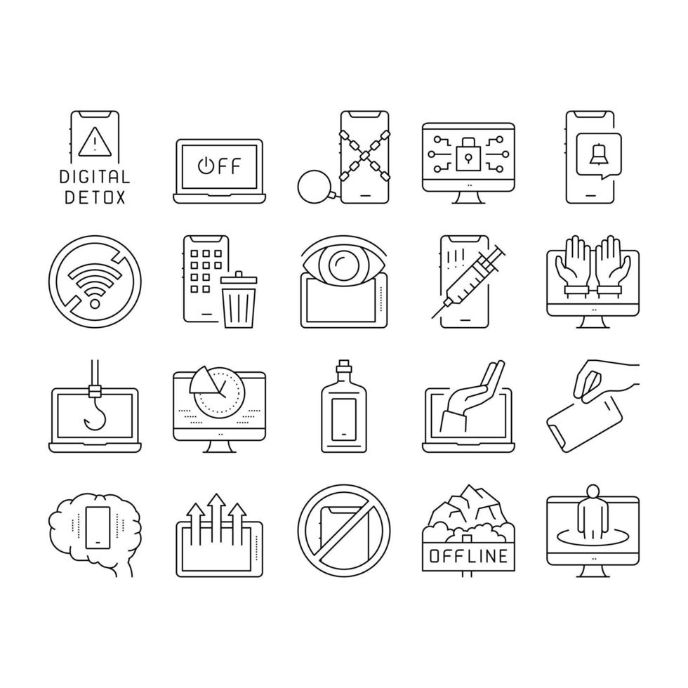 Digital Device Detox Collection Icons Set Vector