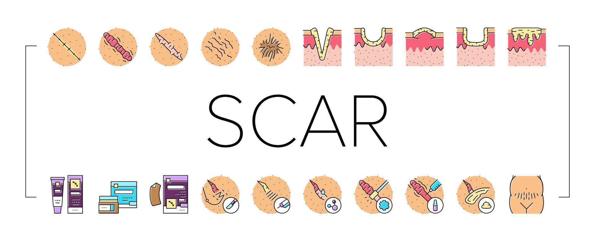 Scar After Trauma Or Surgery Icons Set Vector