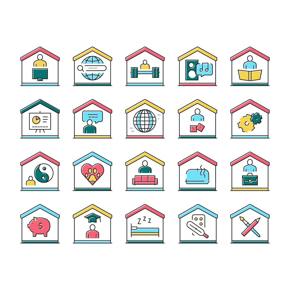 Home Training Course Collection Icons Set Vector