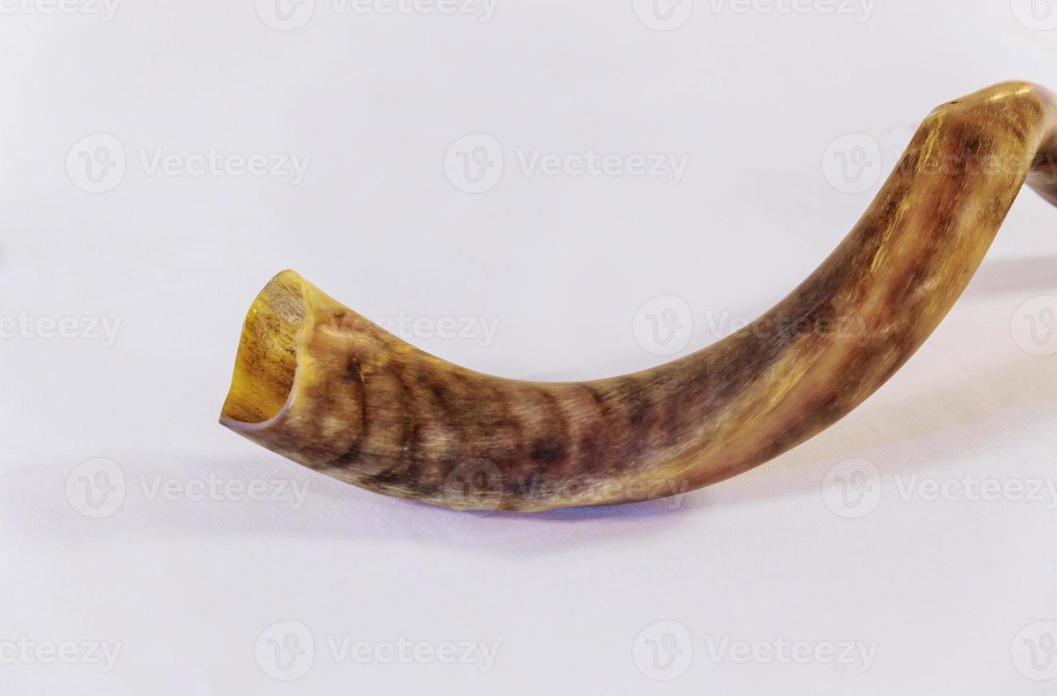 Shofar a tallit on white background - rosh hashanah jewesh holiday concept photo