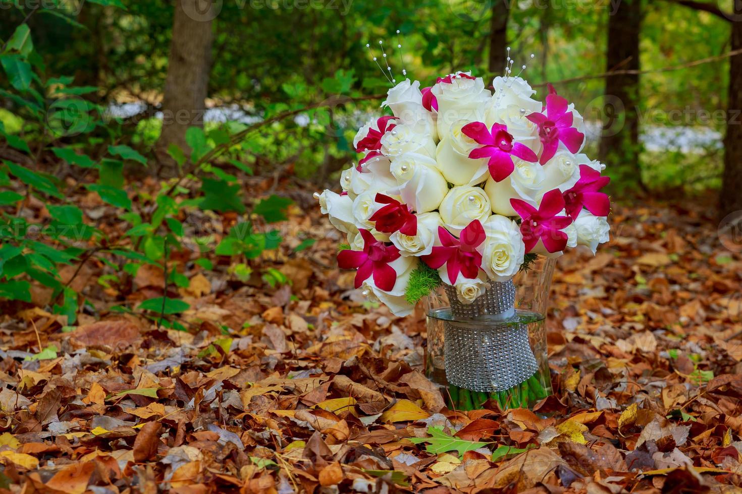 wedding bridal bouquet with white orchids, roses photo