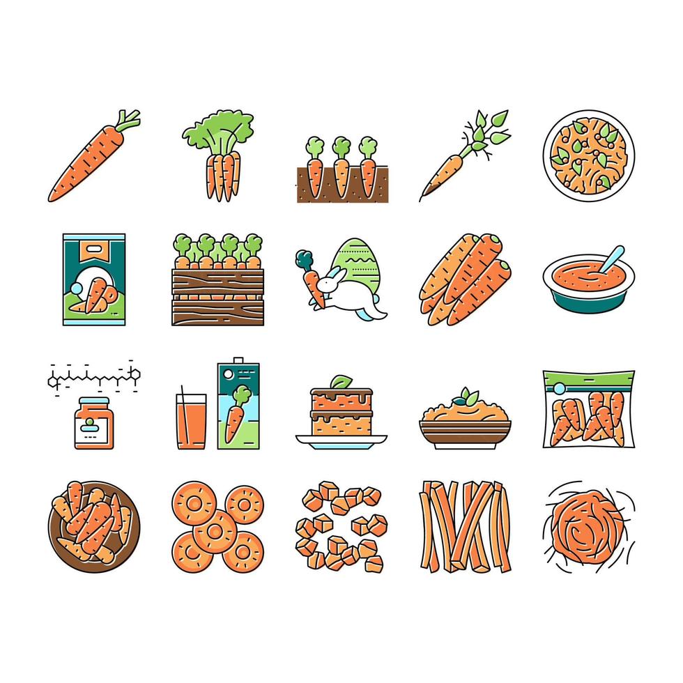 Carrot Vitamin Juicy Vegetable Icons Set Vector