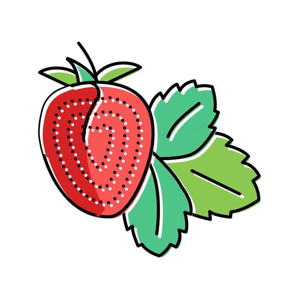 fresa con ilustración de vector de icono de color de hoja