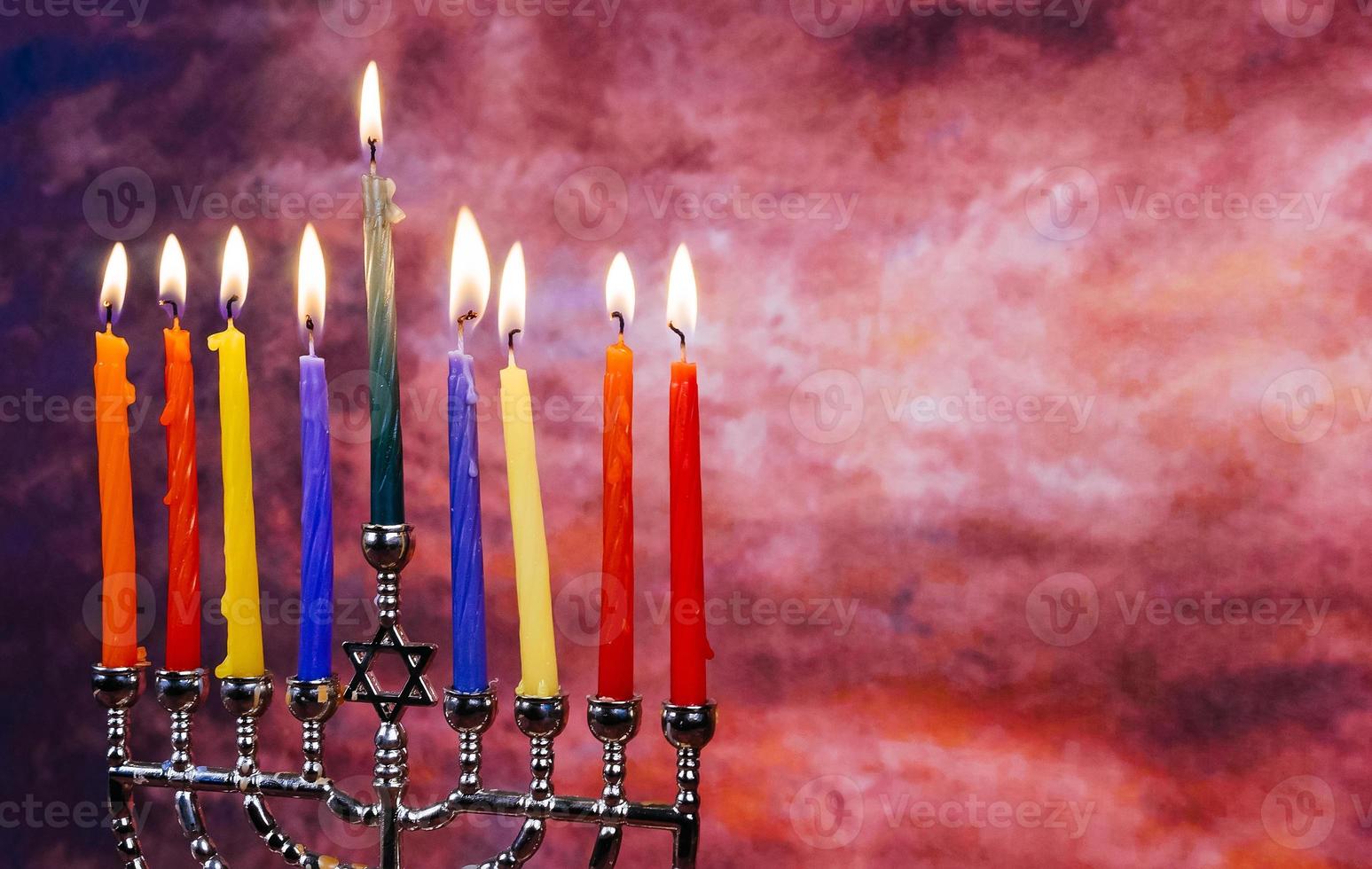 Image of jewish holiday Hanukkah background with menorah traditional photo