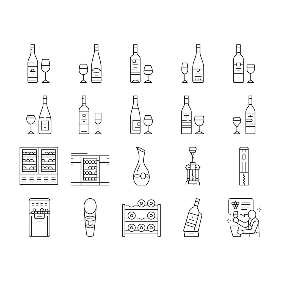 copa de vino alcohol botella roja iconos conjunto vector