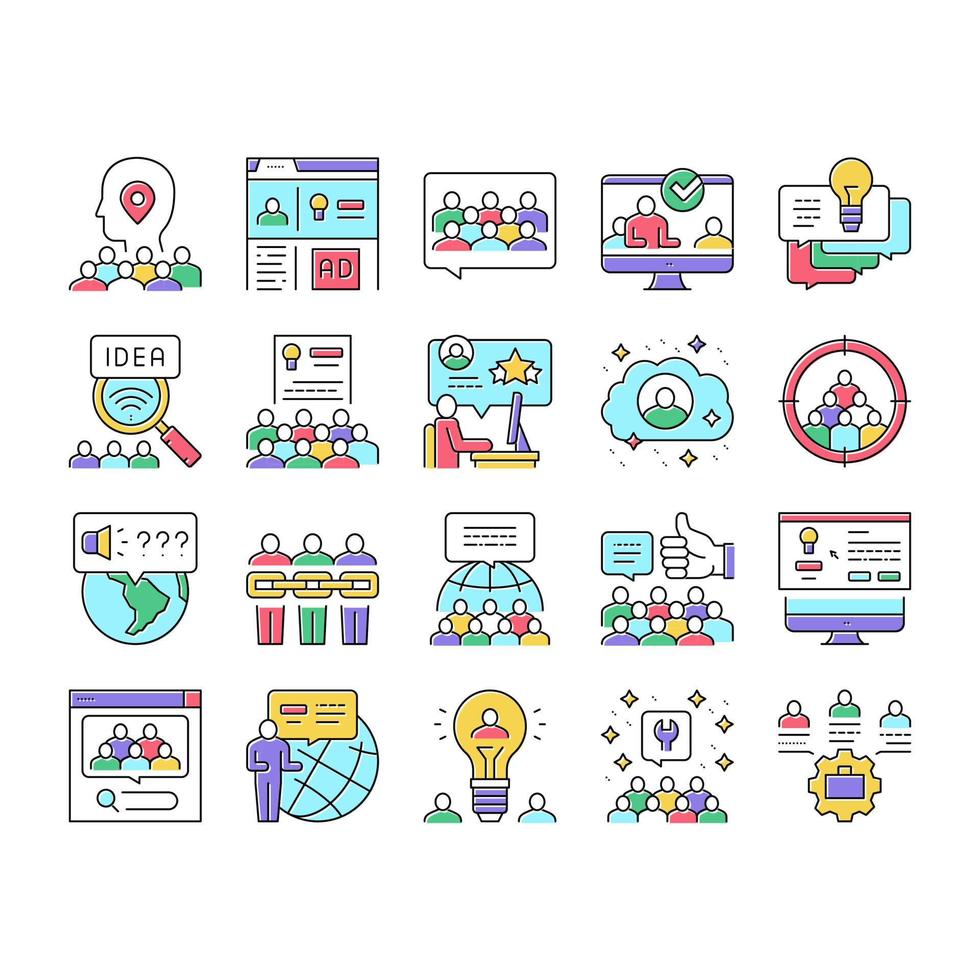 conjunto de iconos de colección de negocios de crowdsourcing ilustración vectorial vector