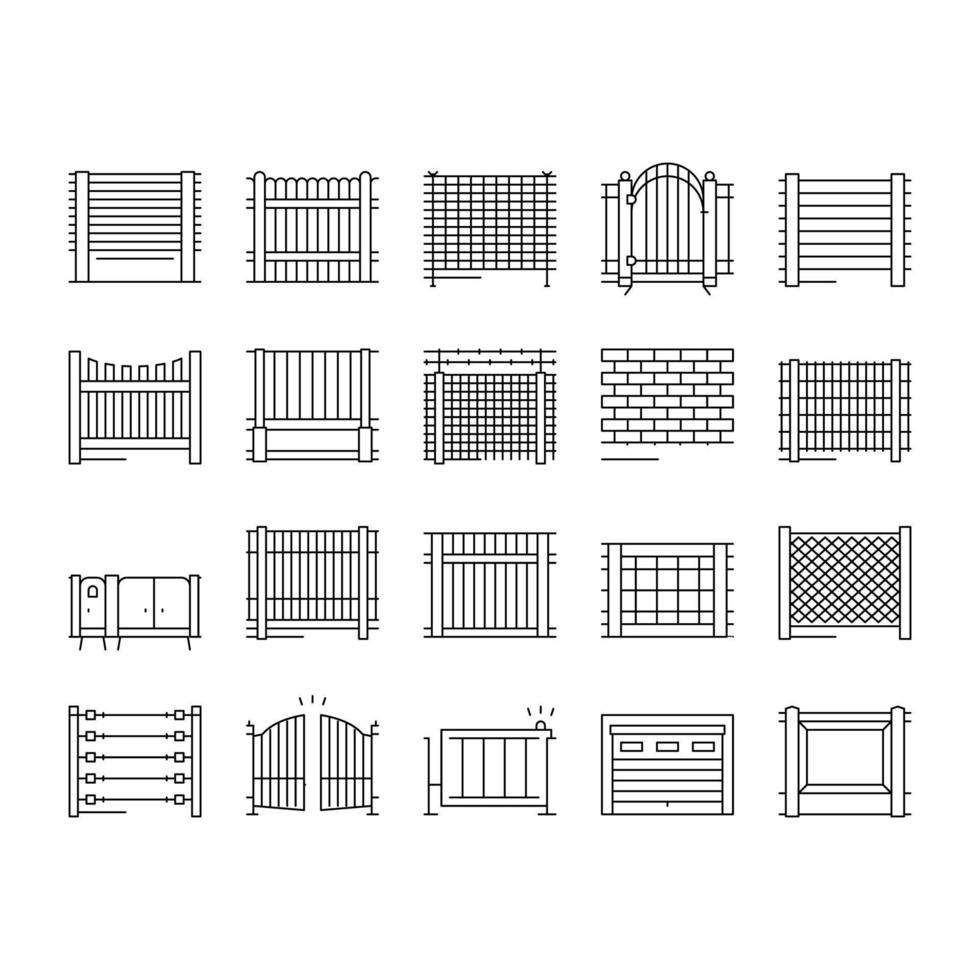 Fence And Gate Exterior Security Icons Set Vector