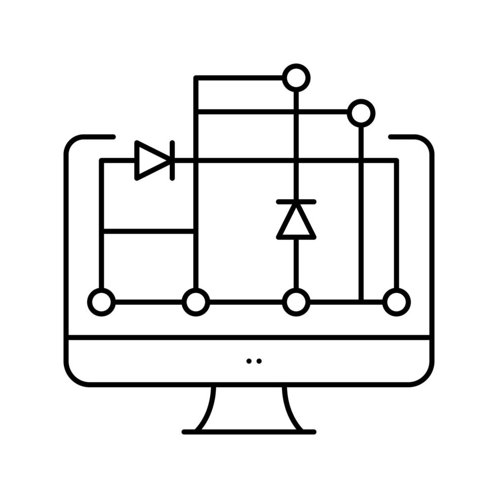 esquema en la pantalla de la computadora para la ilustración de vector de icono de línea de fabricación de semiconductores