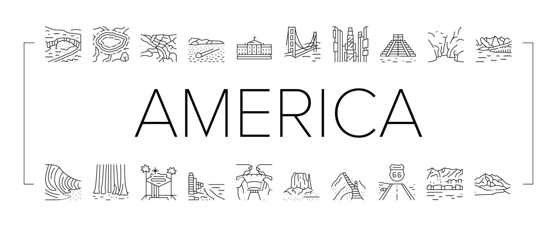 North America Famous Landscape Icons Set Vector