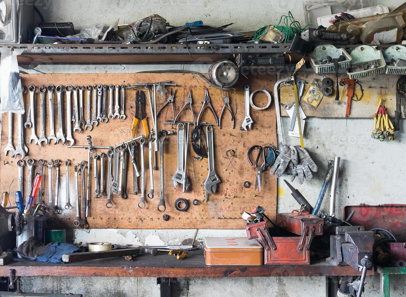 Tool shelf against a wall photo