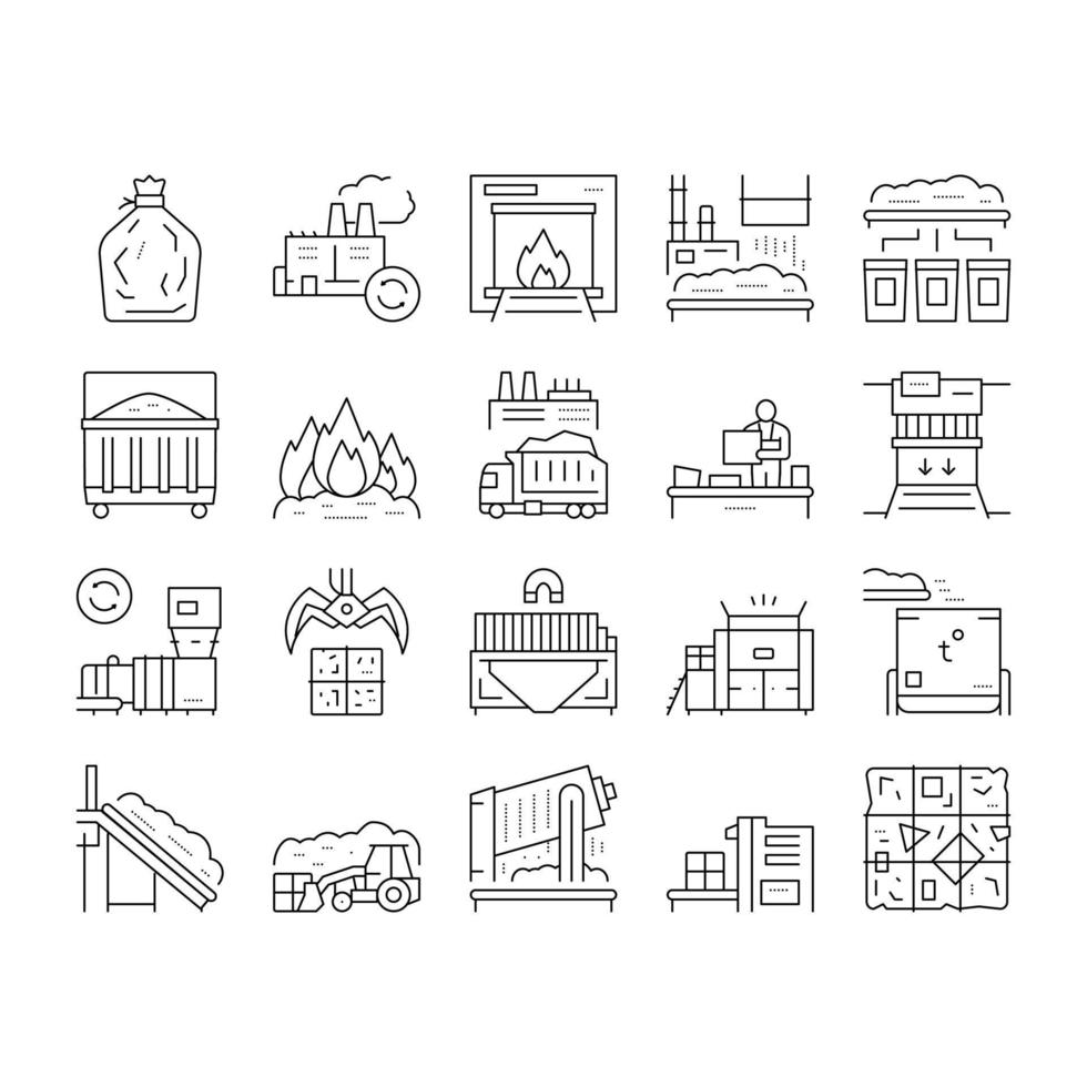 Factory Garbage Waste Collection Icons Set Vector