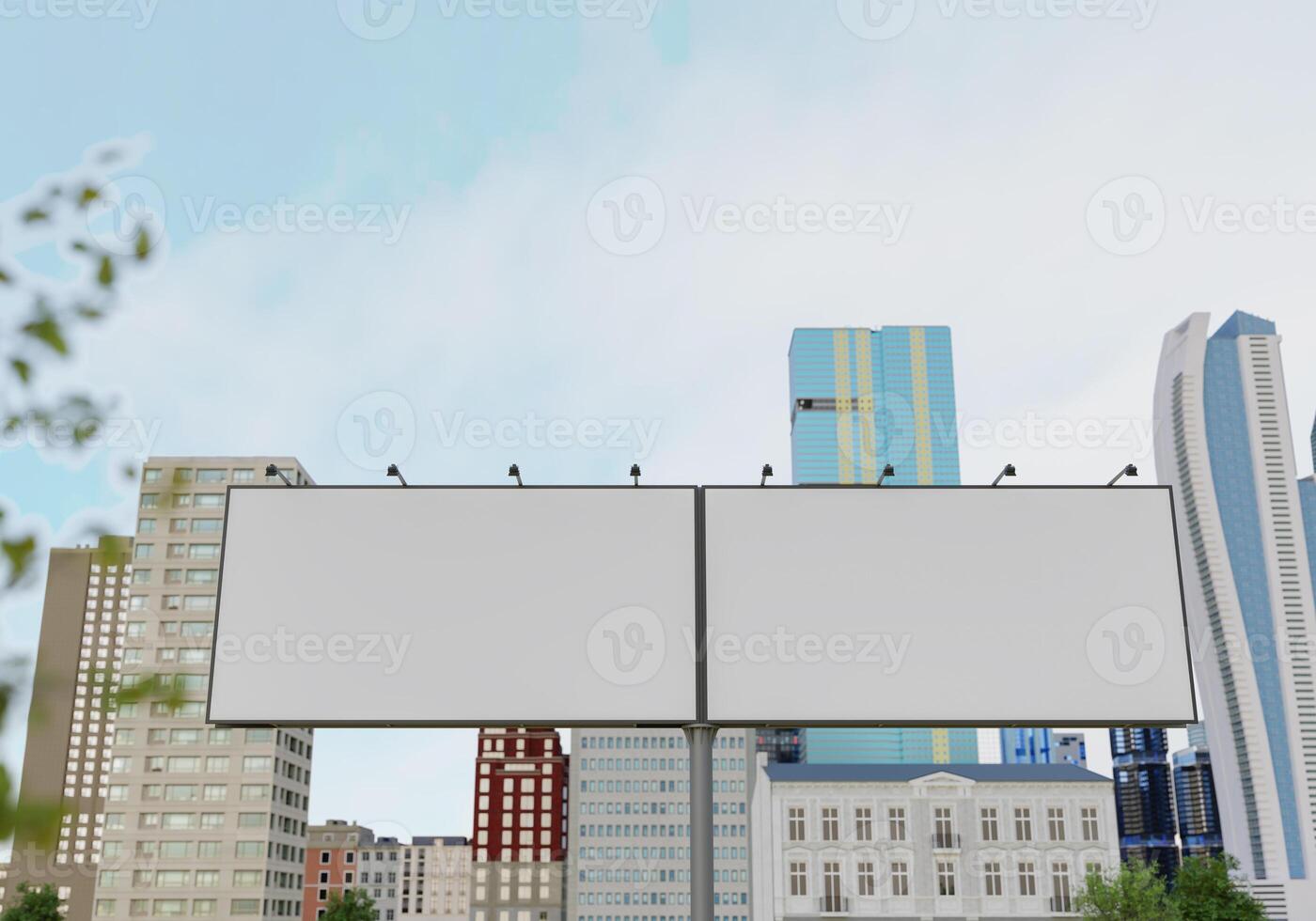 3D mockup blank billboard in downtown rendering photo