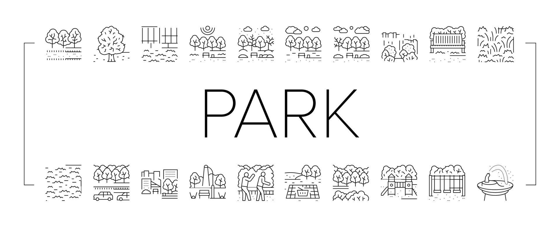 Park Meadow Nature And Playground Icons Set Vector 19574559 Vector Art