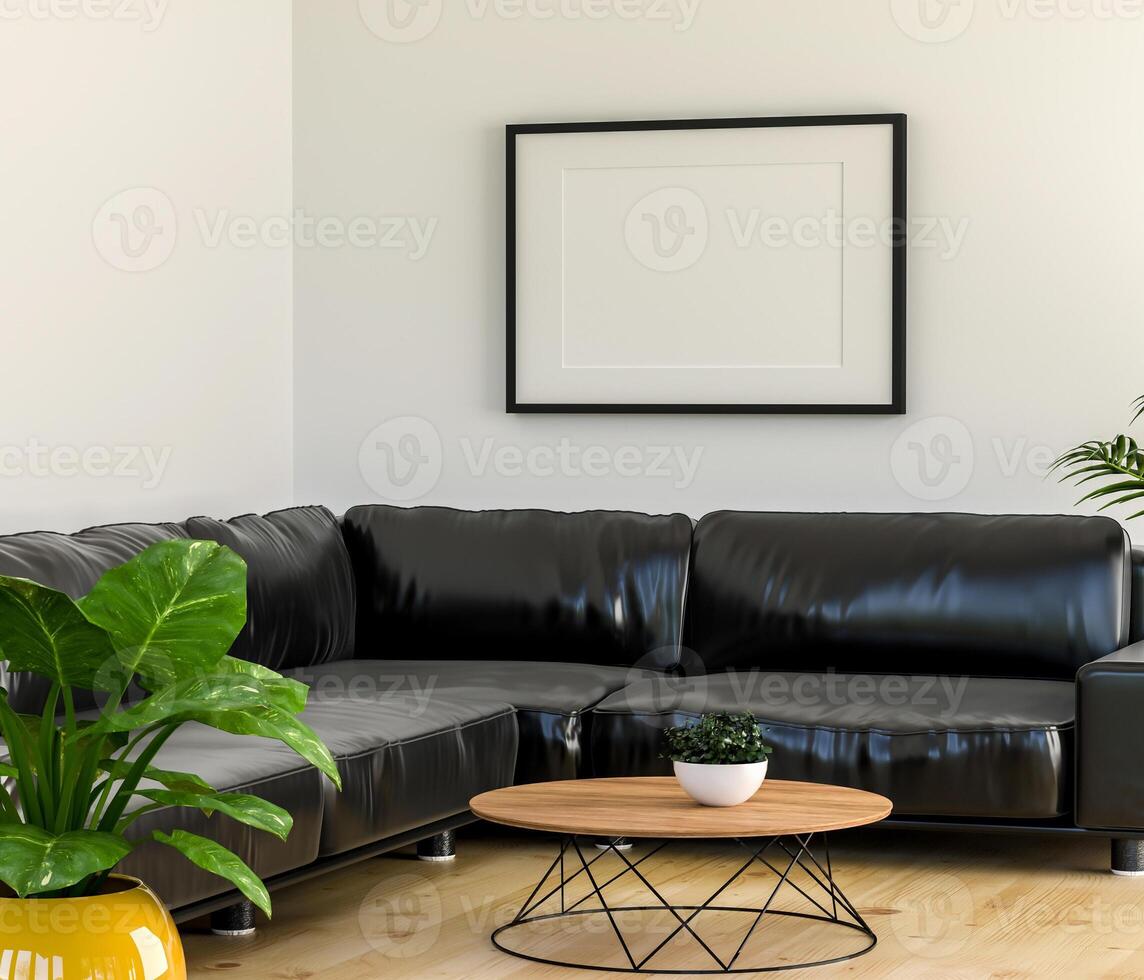 3D interoir design for living room and mockup frame photo