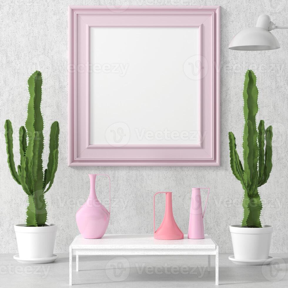 3D interior design minimal decorate with mockup photo frame