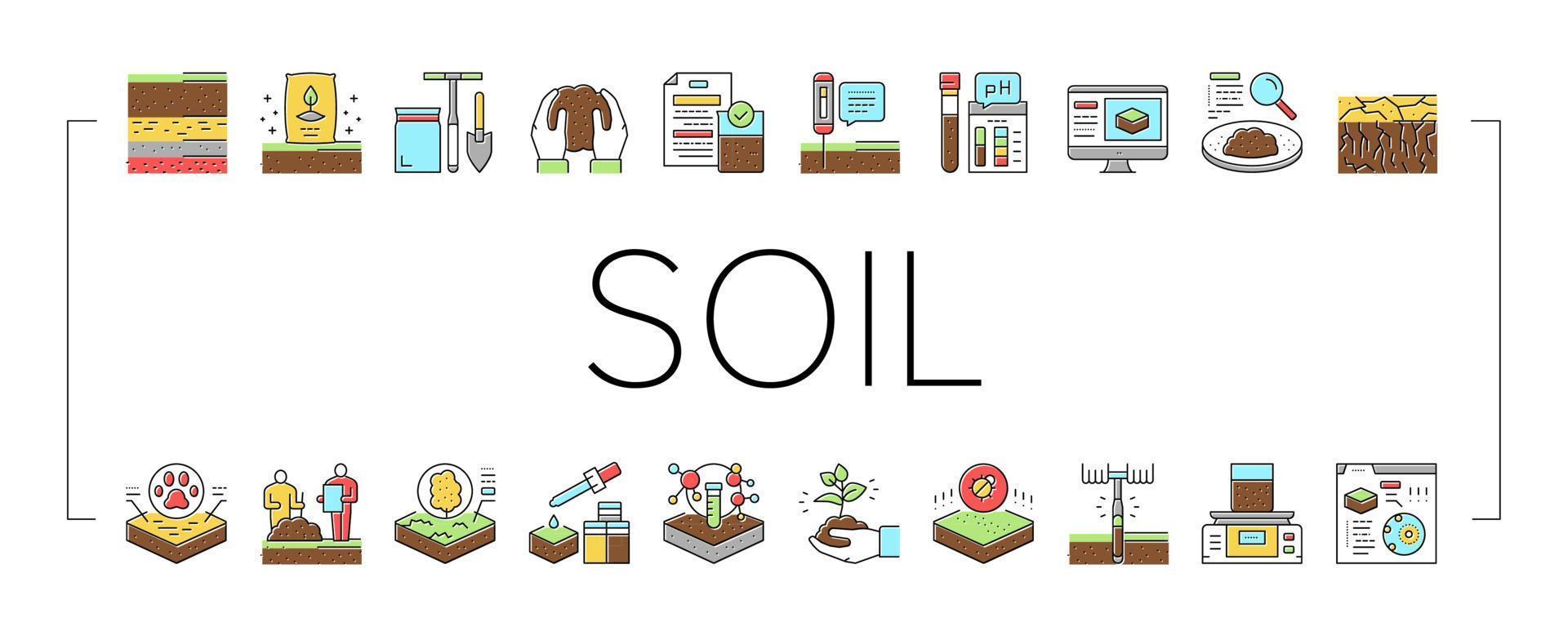 Soil Testing Nature Collection Icons Set Vector