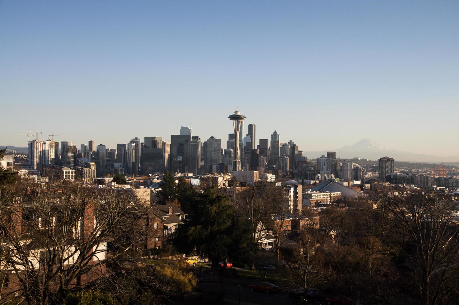 Seattle skyline at sunset in Winter photo