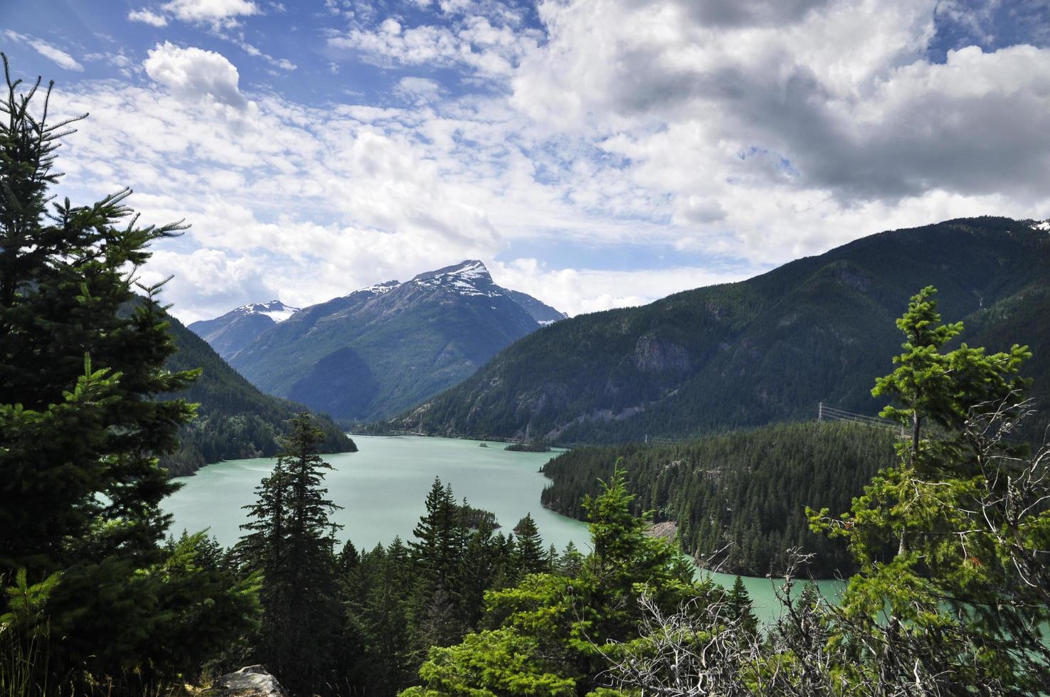 Lake with beautiful colors under clouds photo