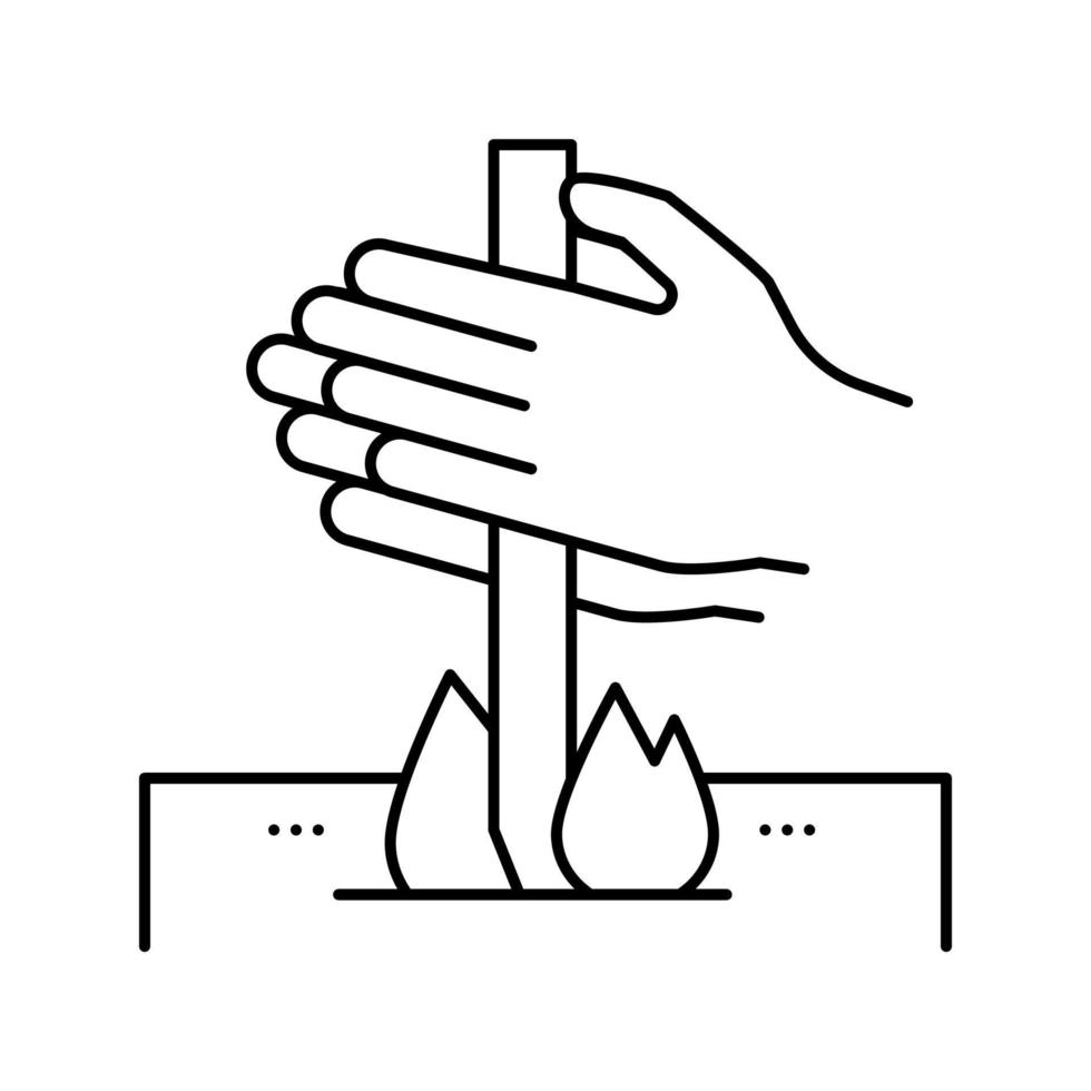 making fire by friction line icon vector illustration