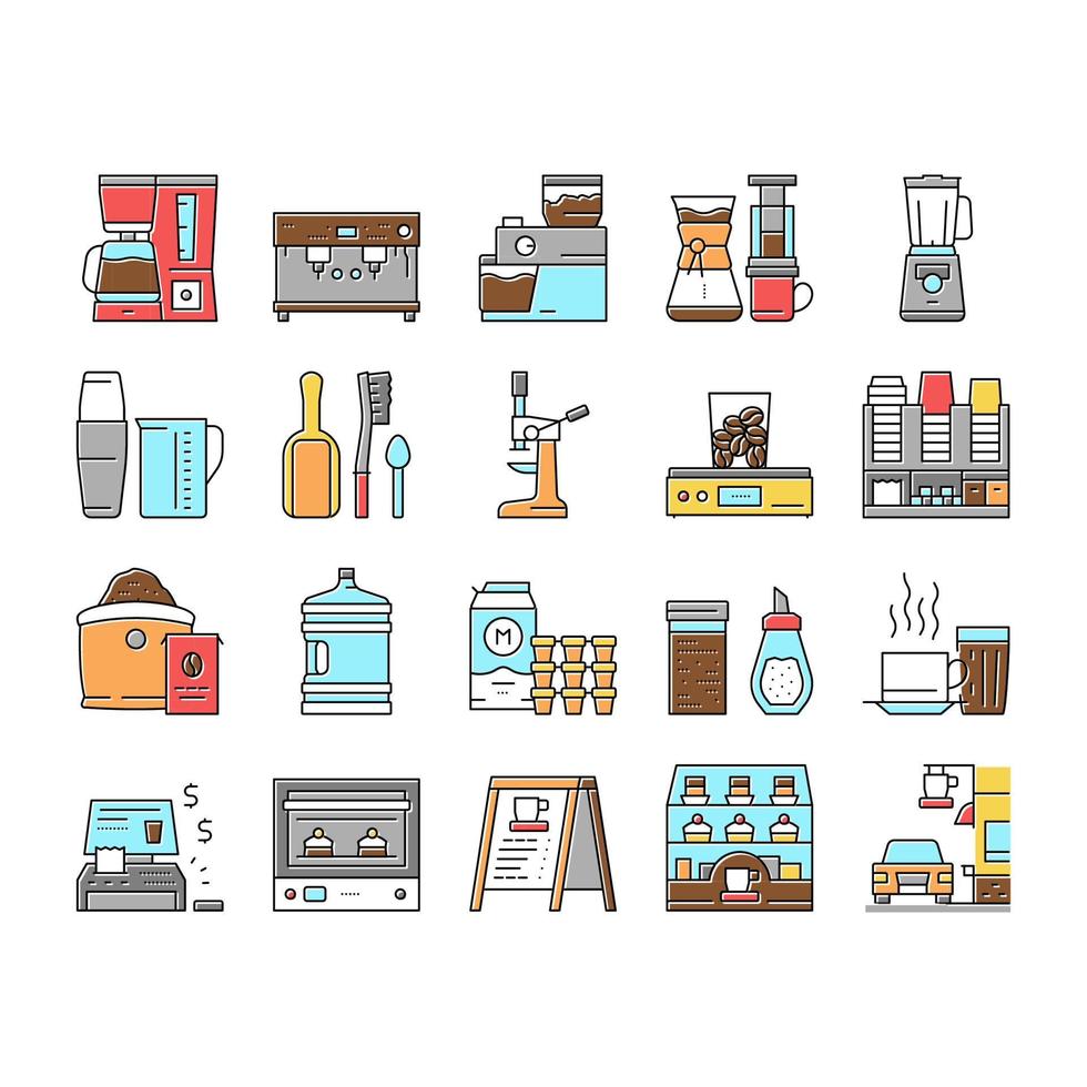 Coffee Shop Equipment Collection Icons Set Vector