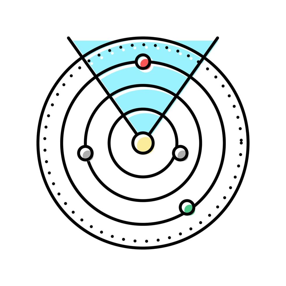 Ilustración de vector de icono de color del sistema de control de tráfico aéreo del aeropuerto