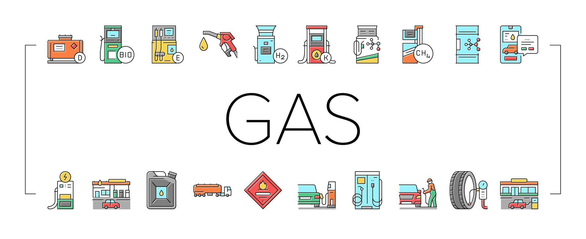 Gas Station Refueling Equipment Icons Set Vector