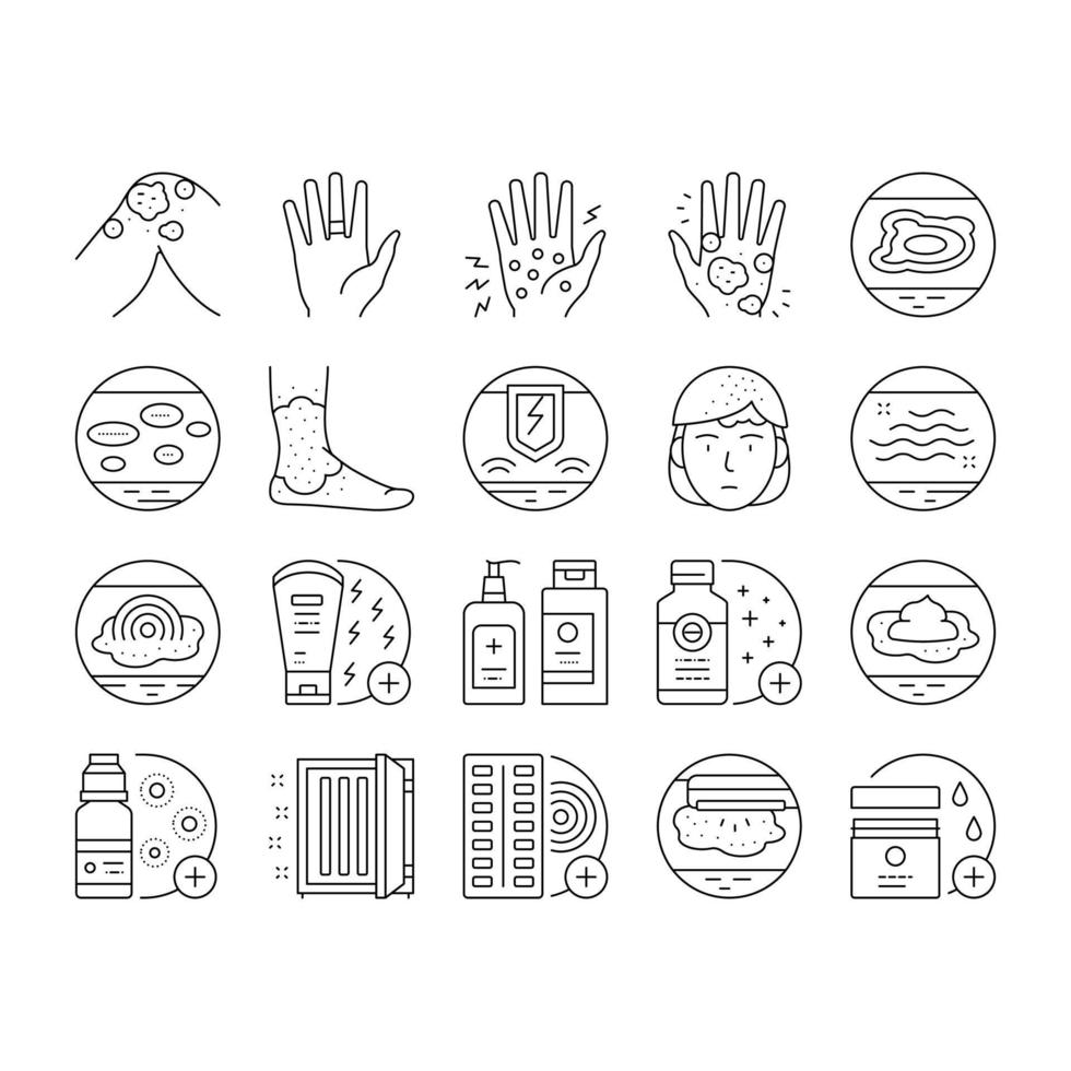 Eczema Disease Treat Collection Icons Set Vector