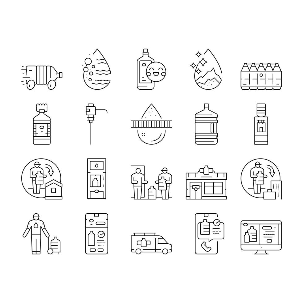 Water Delivery Service Business Icons Set Vector