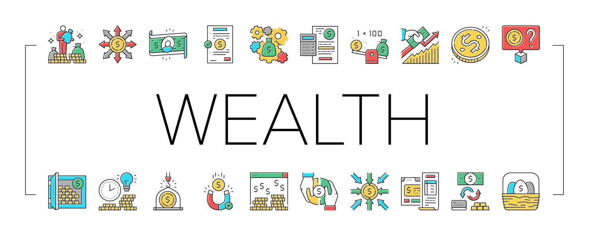 iconos de colección de capital de finanzas de riqueza establecer vector