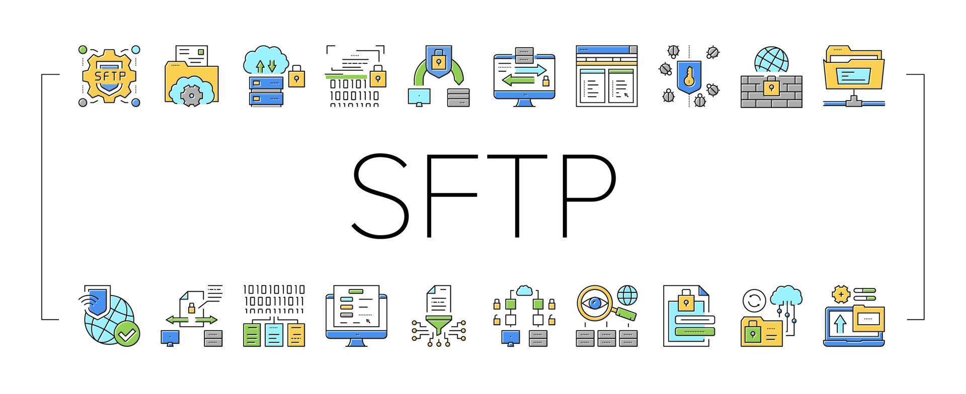 Ssh, Sftp File Transfer Protocol Icons Set Vector