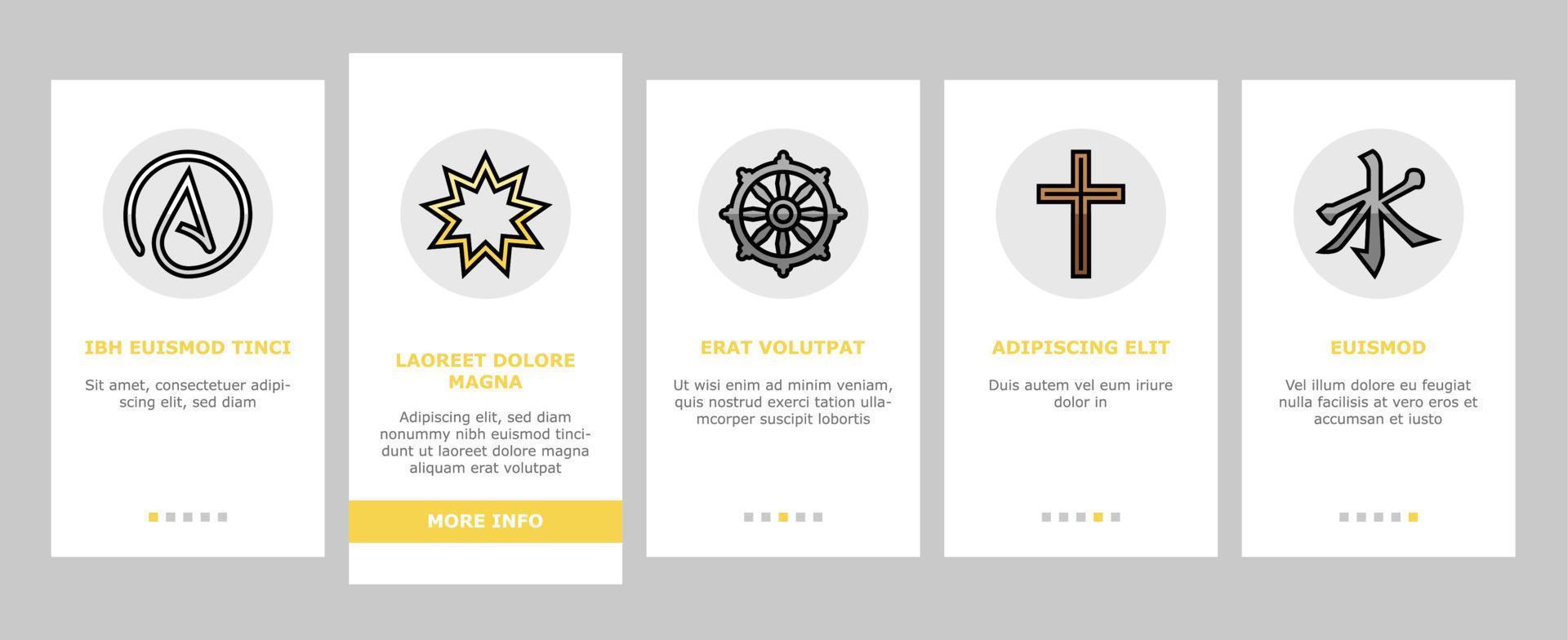 Religion, Prayer Cult And Atheism onboarding icons set vector