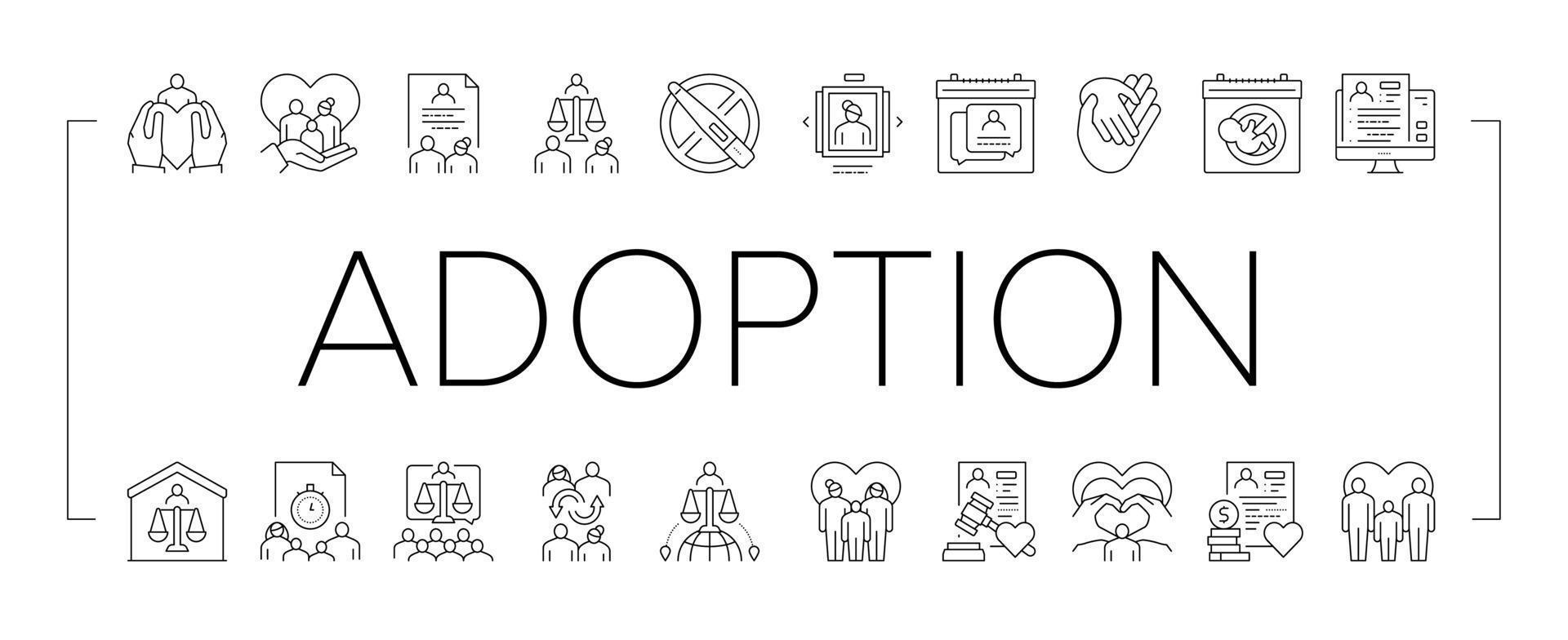 Child Adoption Care Collection Icons Set Vector