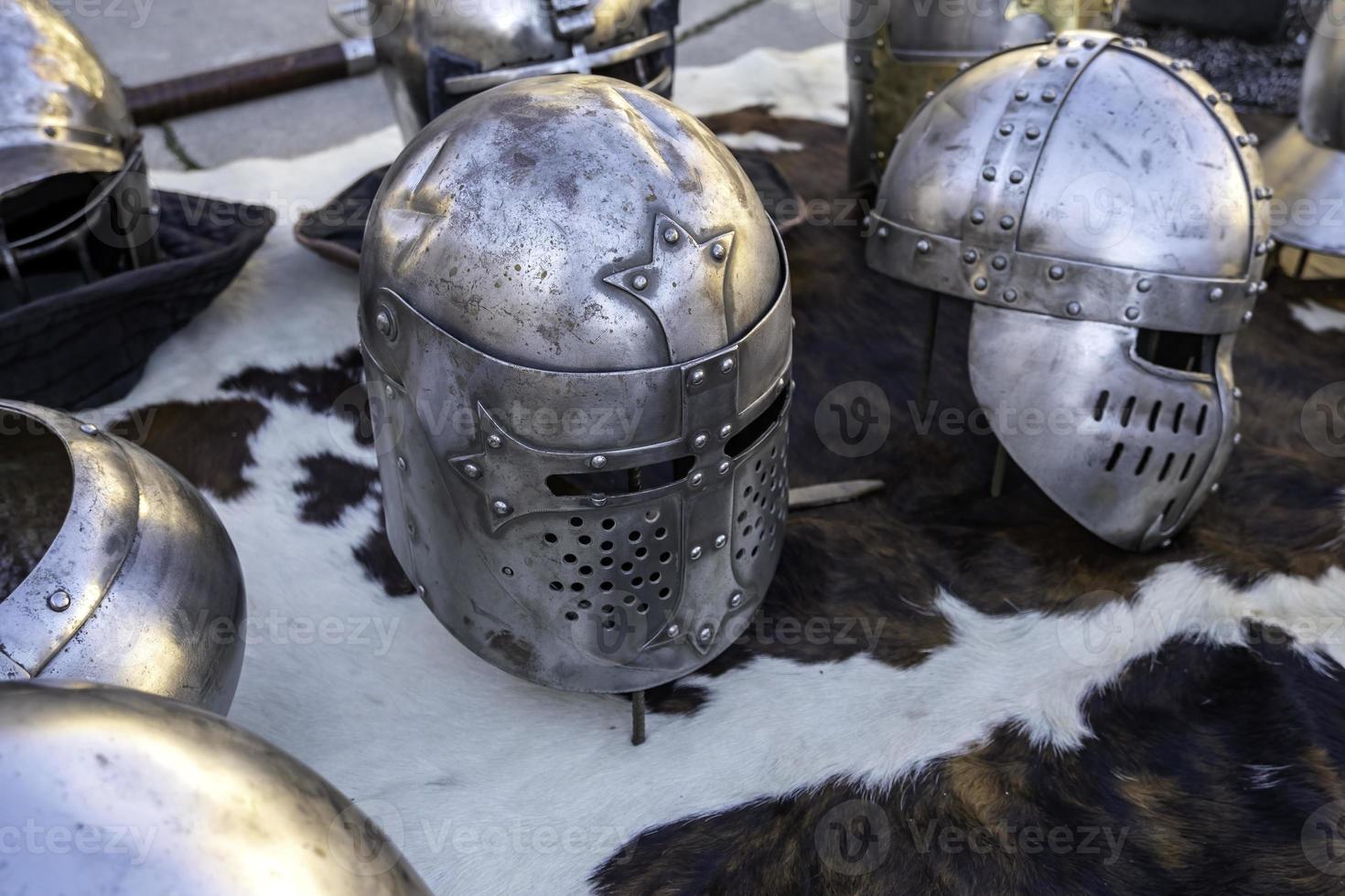 Old medieval helmets photo