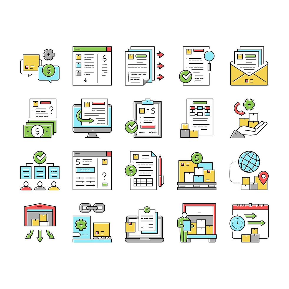 Procurement Process Collection Icons Set Vector