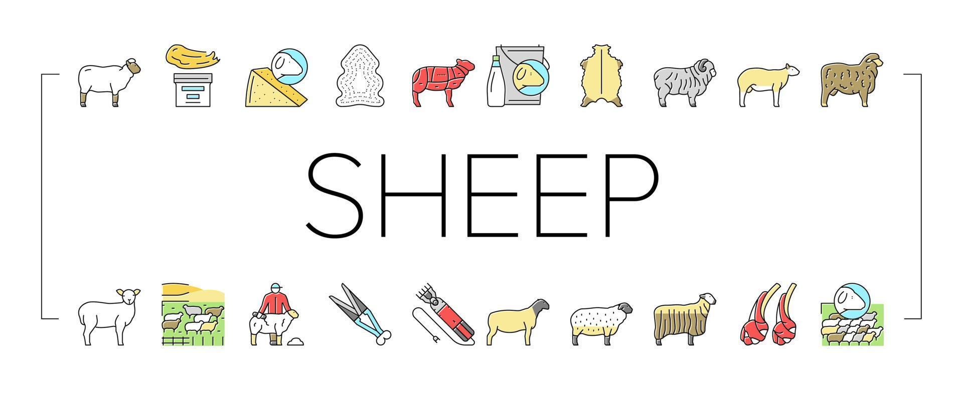 Sheep Breeding Farm Business Icons Set Vector