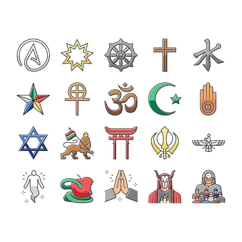 Religion, Prayer Cult And Atheism Icons Set Vector