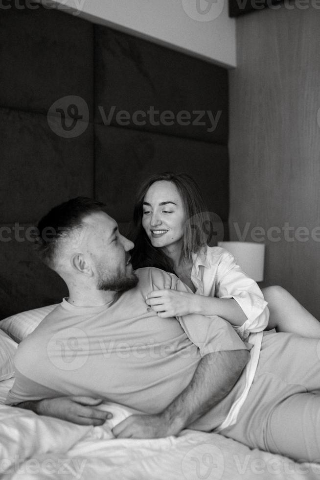 earlier morning bride and groom at home photo