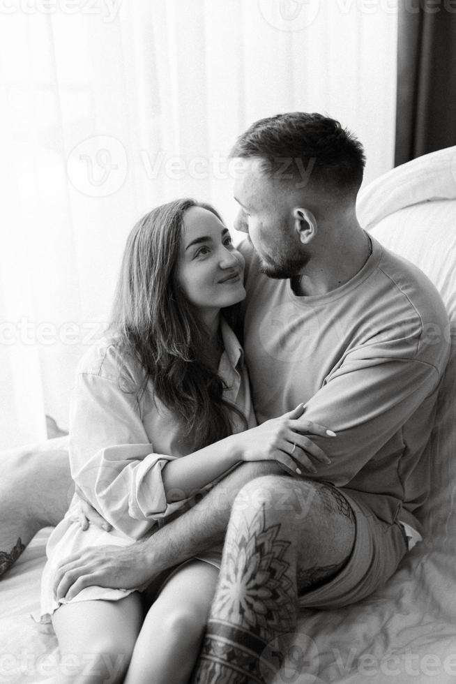 earlier morning bride and groom at home photo