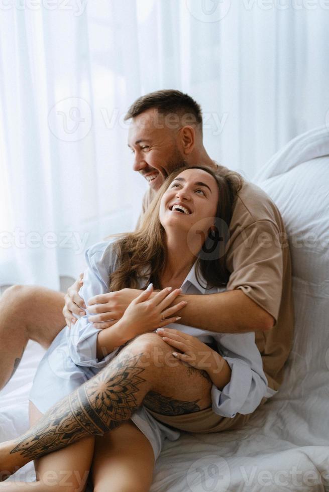 earlier morning bride and groom at home photo