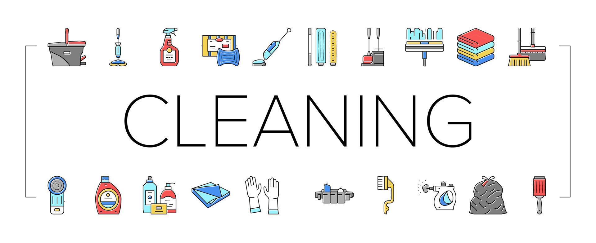 Cleaning And Washing Accessories Icons Set Vector