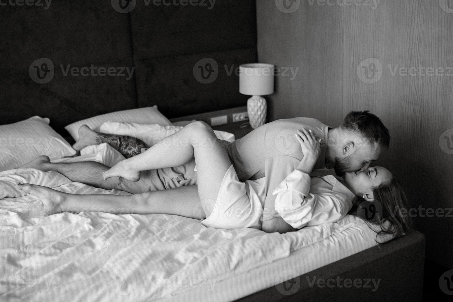 earlier morning bride and groom at home photo