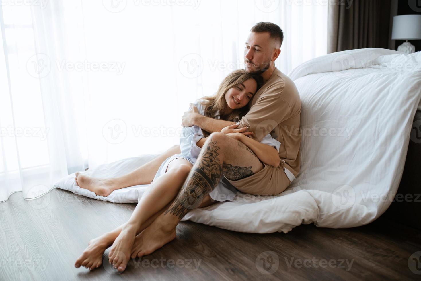 earlier morning bride and groom at home photo