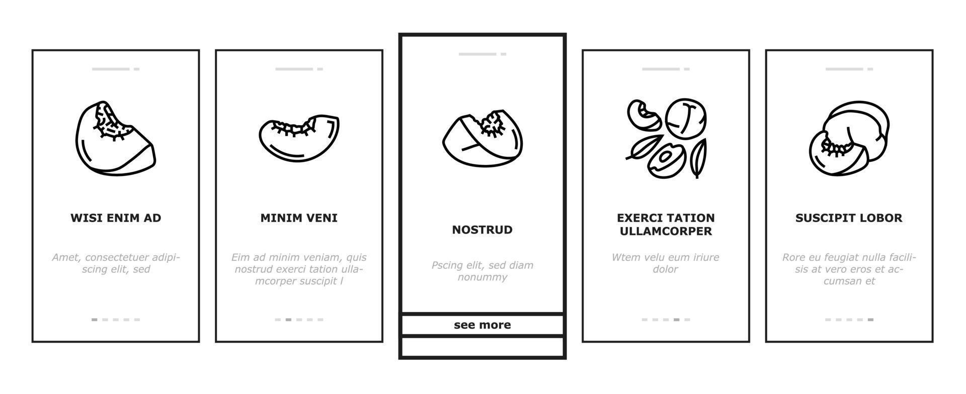 peach fruit nectarine juicy onboarding icons set vector