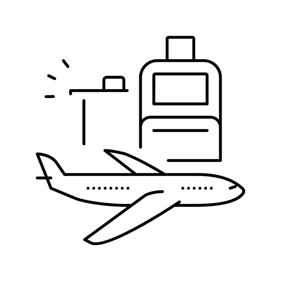 Ilustración de vector de icono de línea de viaje de avión y equipaje