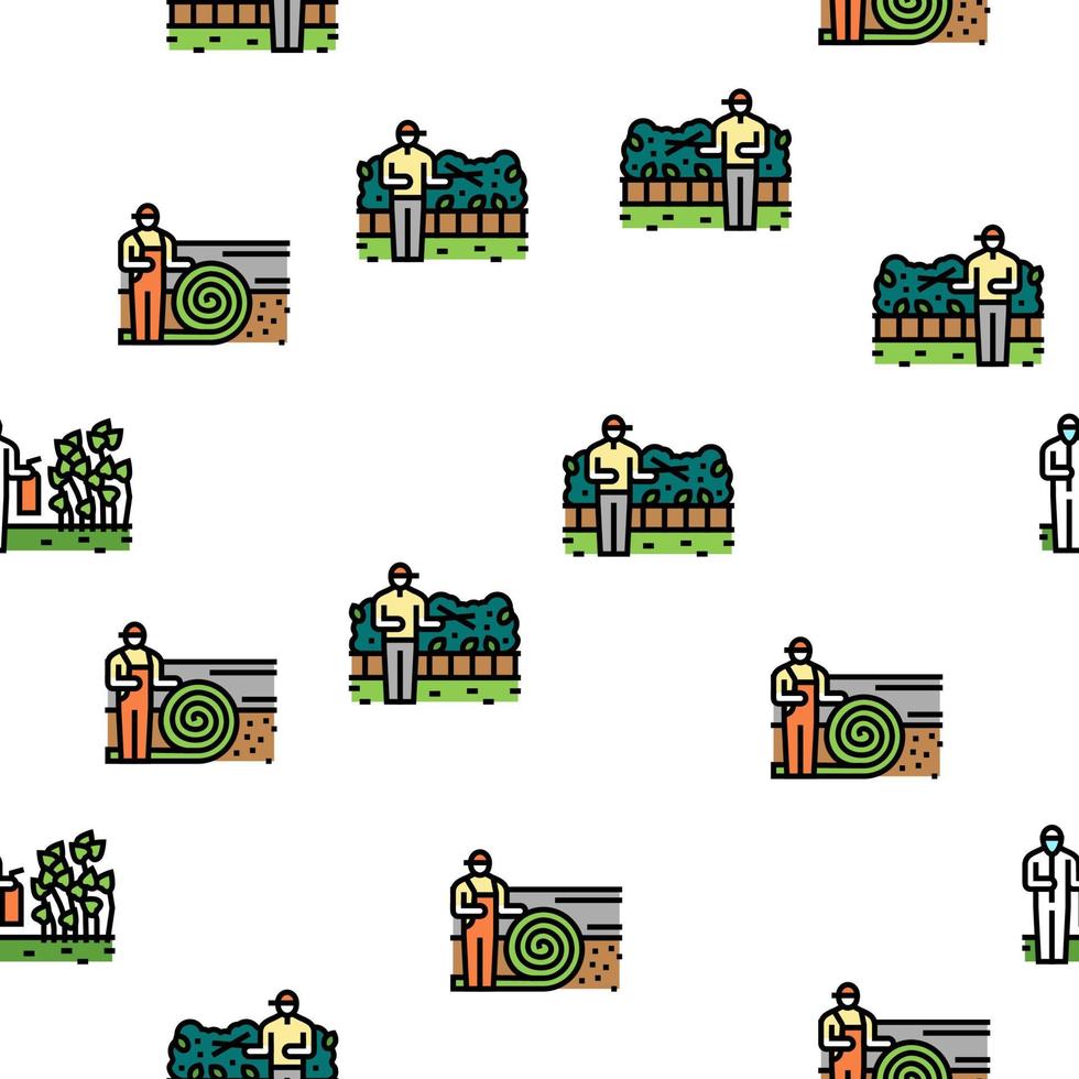 garden landscape lawn landscaping vector seamless pattern