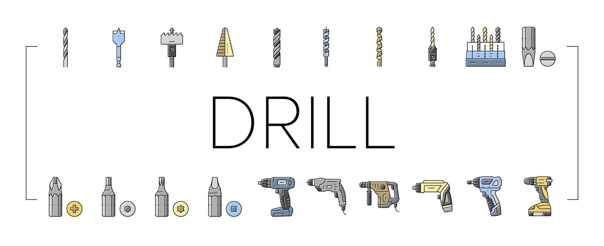 drill equipment construction icons set vector