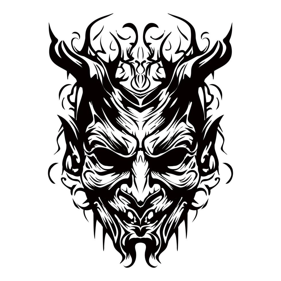 Hannya Mask Outline Drawing vector