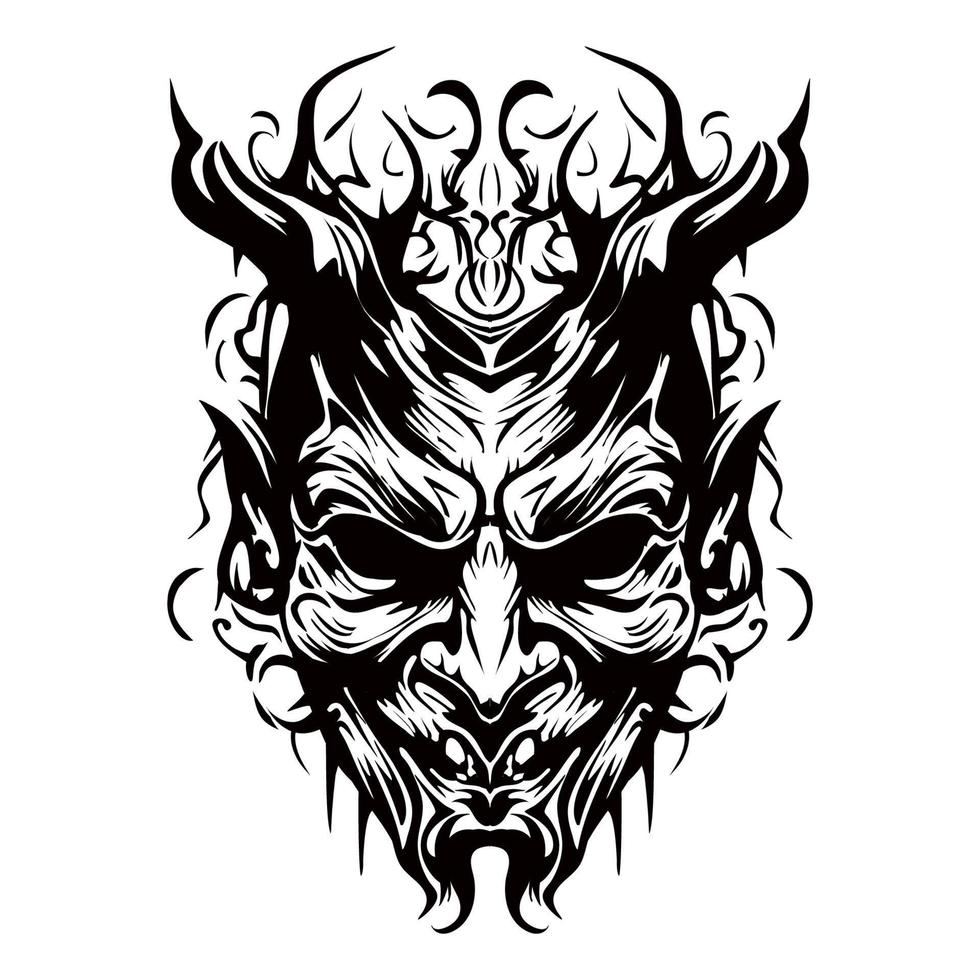 Hannya Mask Outline Drawing vector