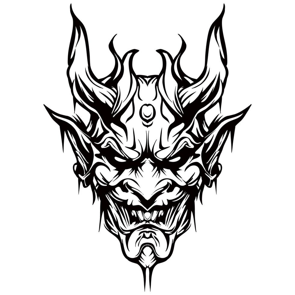 Hannya Mask Outline Drawing vector